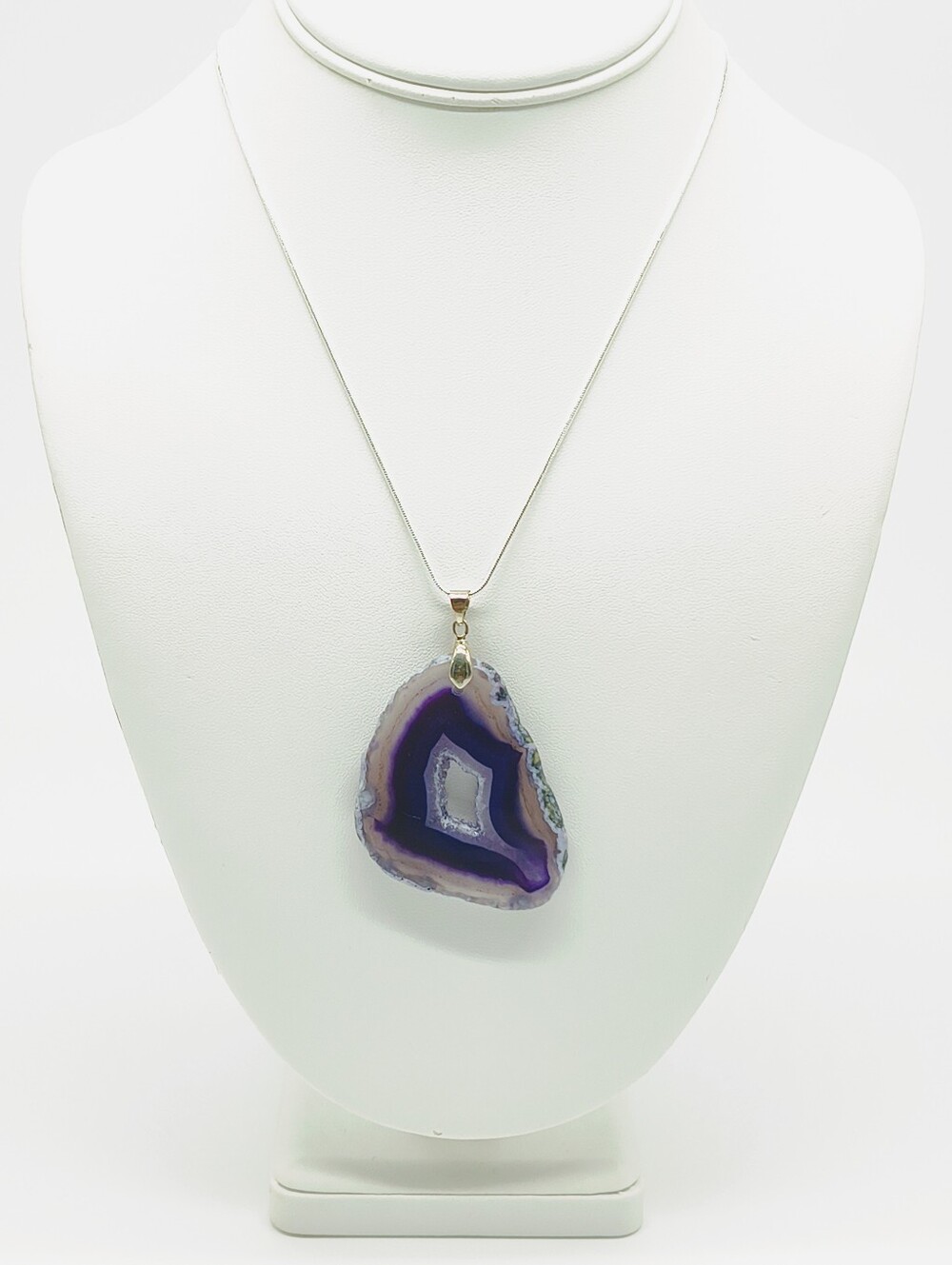 Sterling Silver Purple Agate Slab Pendant Necklace